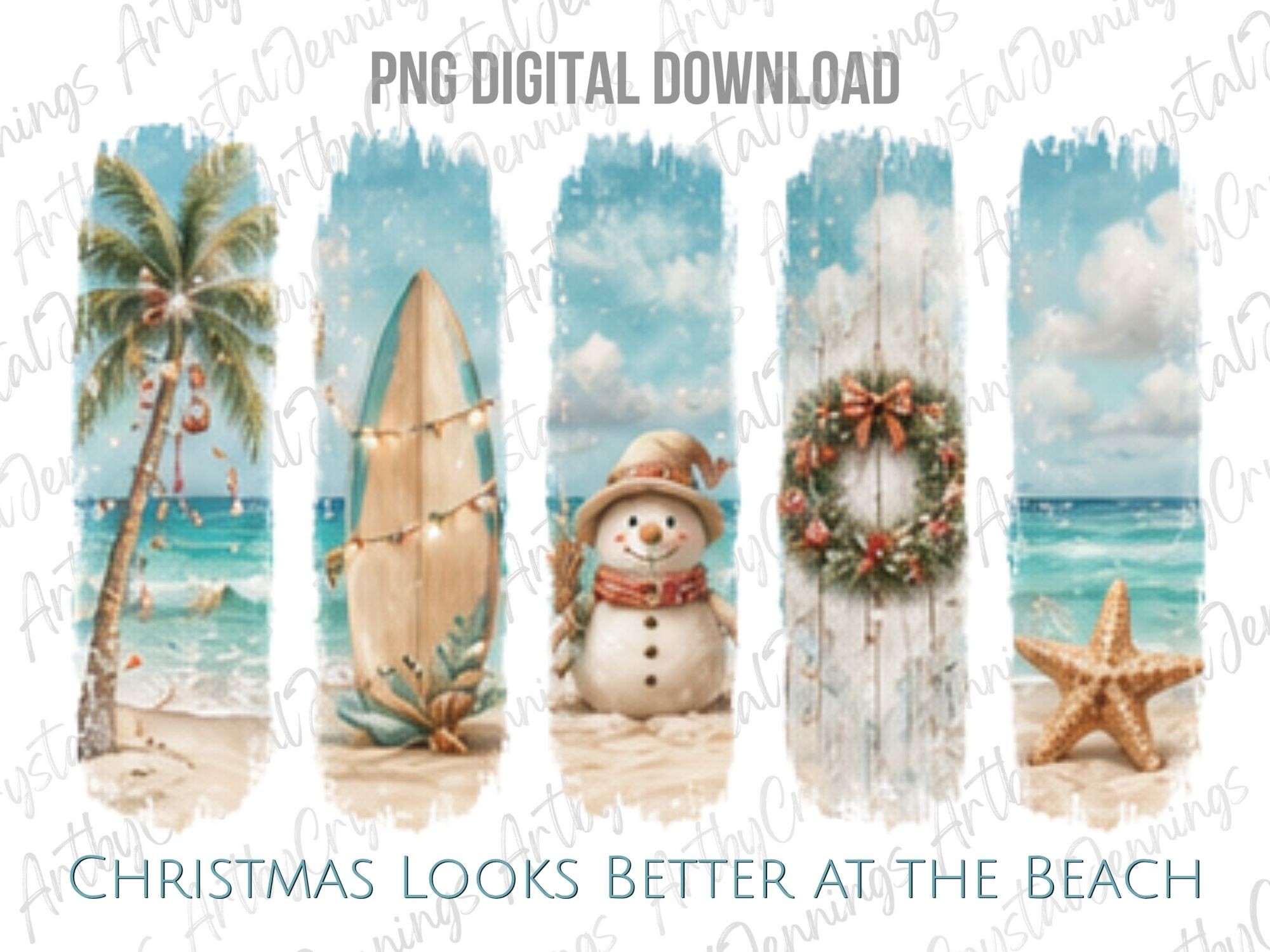 Tropical Beach Christmas Brushstroke PNG