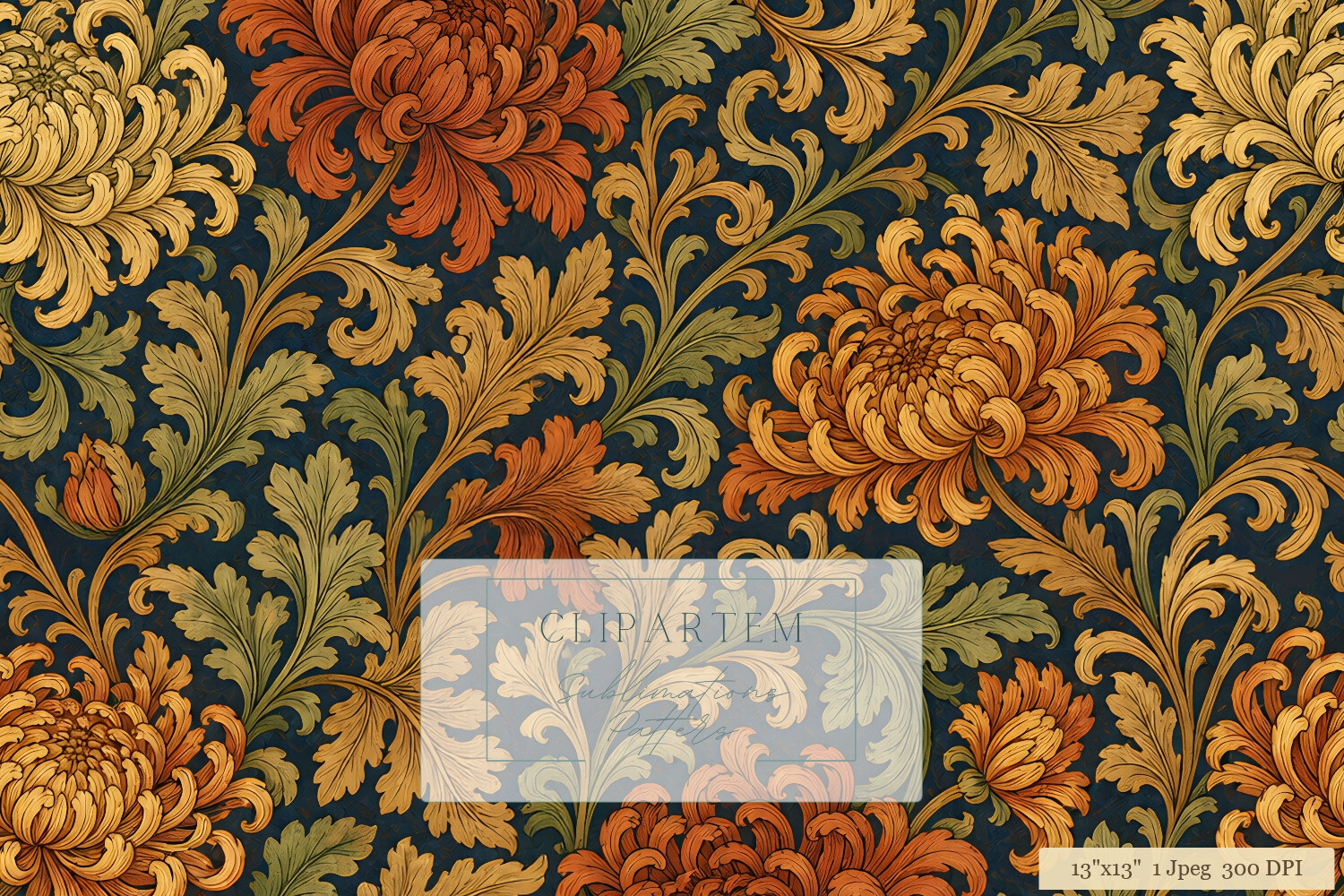 Victorian Chrysanthemum Damask Pattern