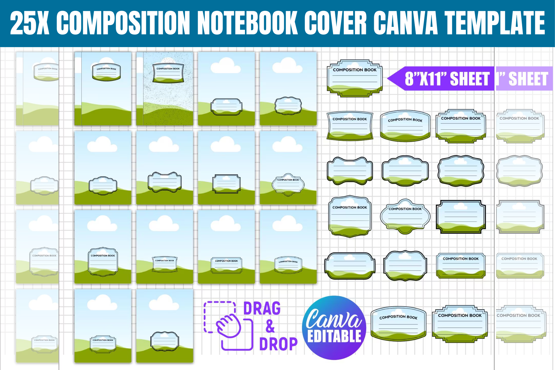 25x Composition Notebook Cover Template