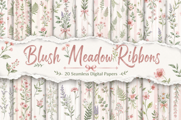 Blush Meadow Ribbons – Digital Papers