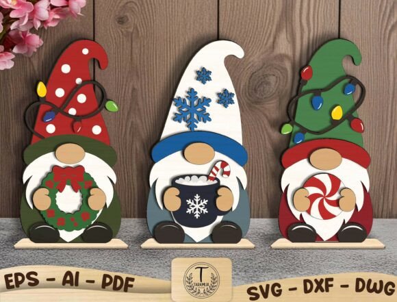 Christmas Gnome Shelf Sitter SVG Bundle (Design 1) laser cut file