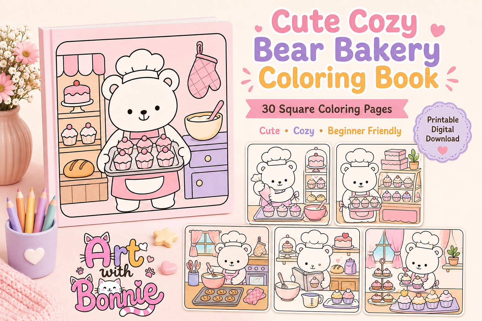 Cozy Bear Bakery Coloring Pages for Kids