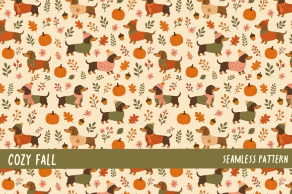 Cozy Fall Dachshund Dog Autumn Pattern