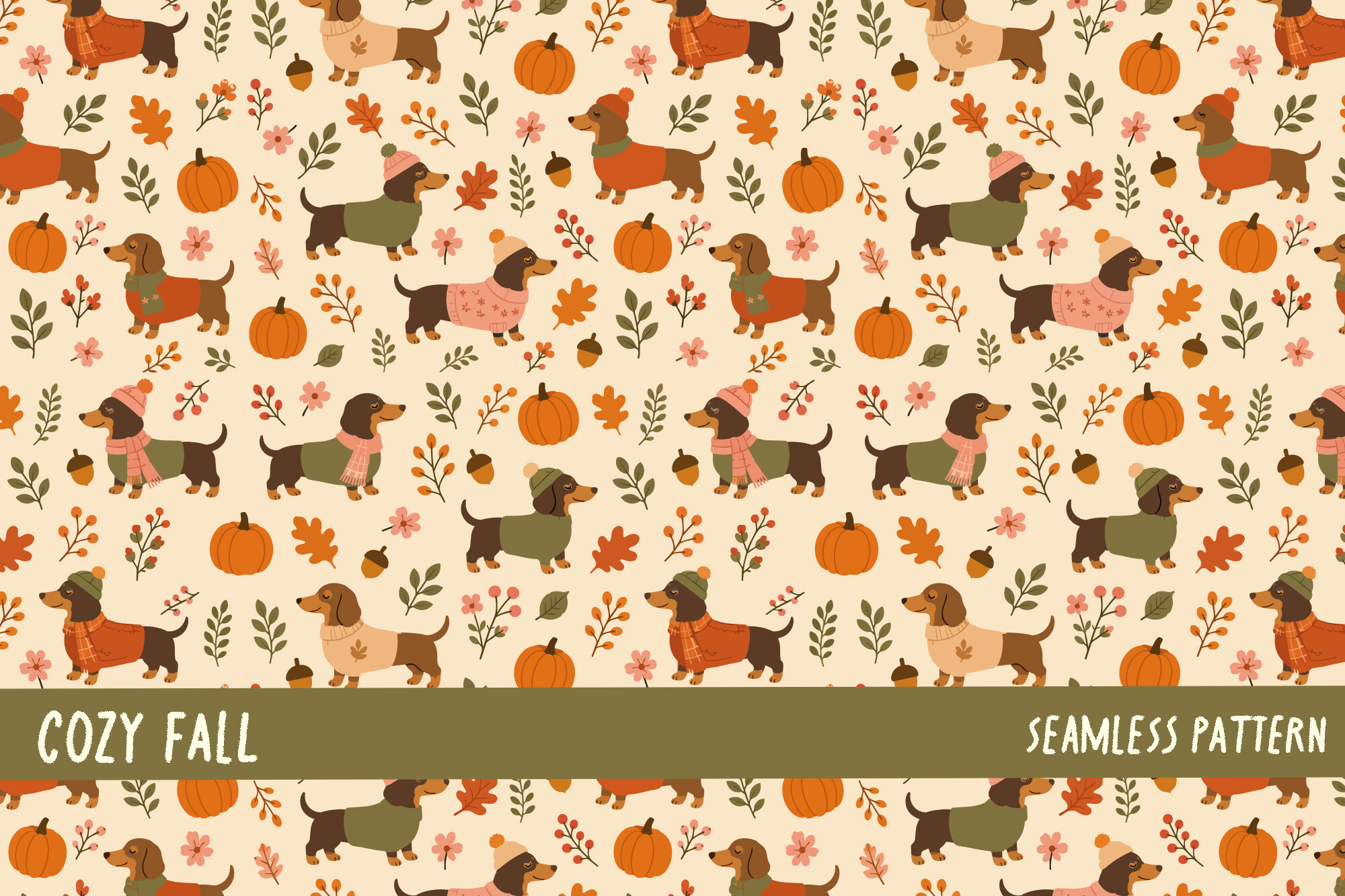 Cozy Fall Dachshund Dog Autumn Pattern