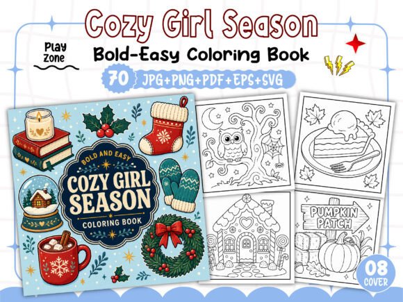Cozy Girl Season Coloring Book Bold Easy