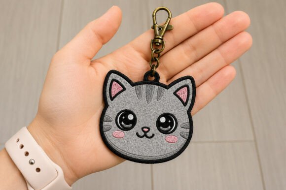 Cute Cat Keychain Embroidery Design