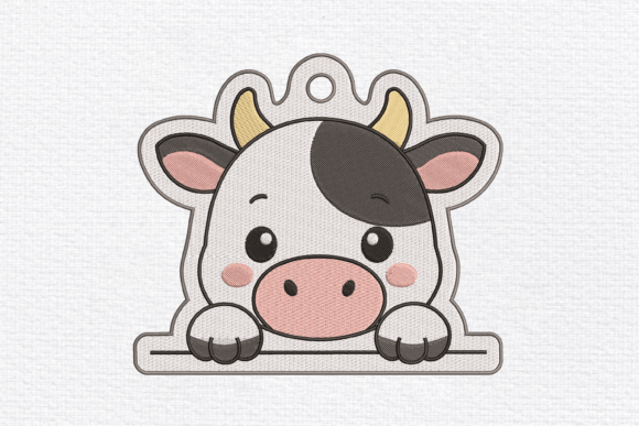 Cute Cow Peek Embroidery Design