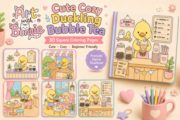 Cute Duckling Bubble Tea Coloring Pages