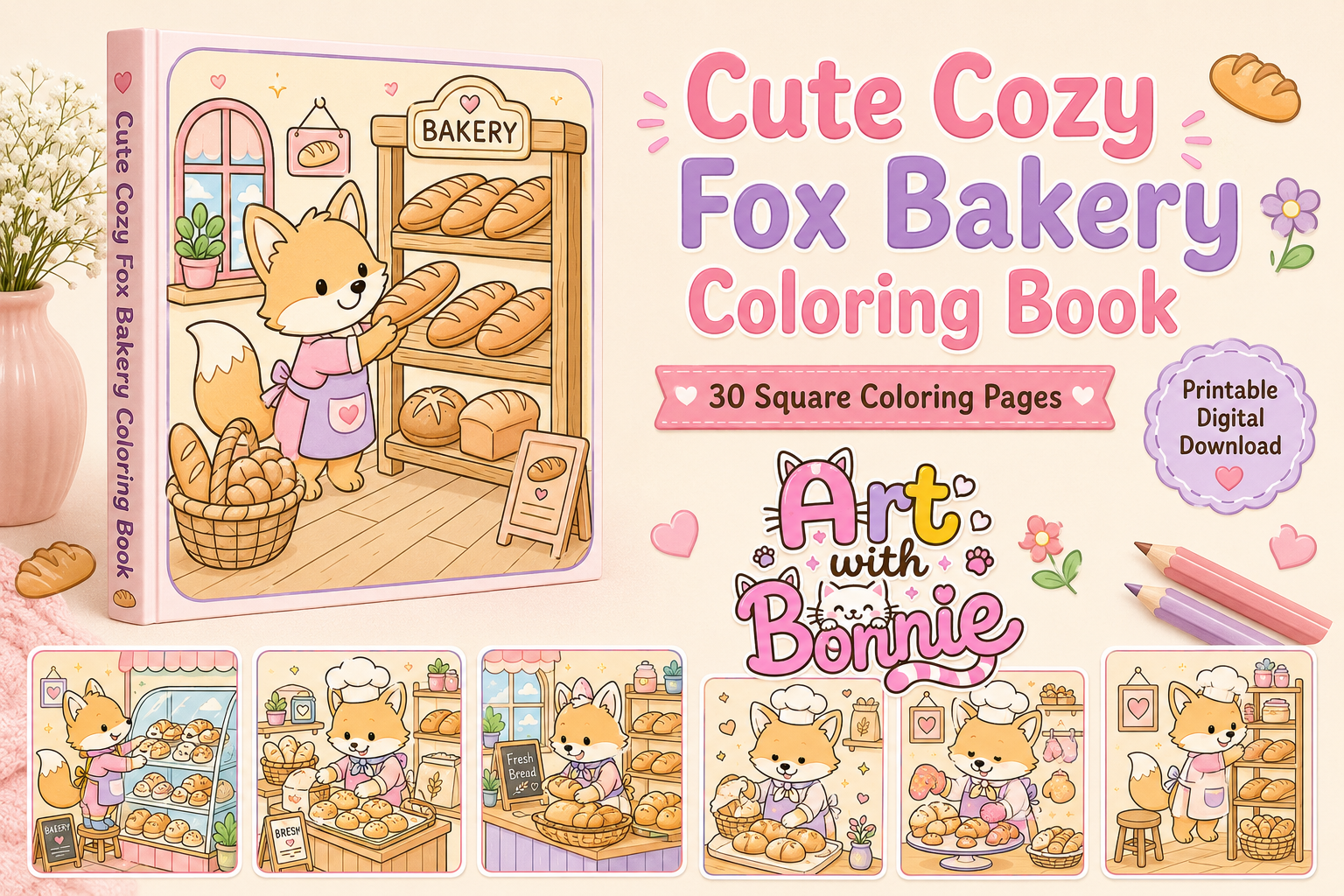 Cute Fox Bakery Coloring Pages for Kids