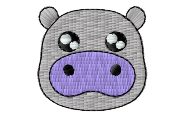 Cute Hippo Face Embroidery Design