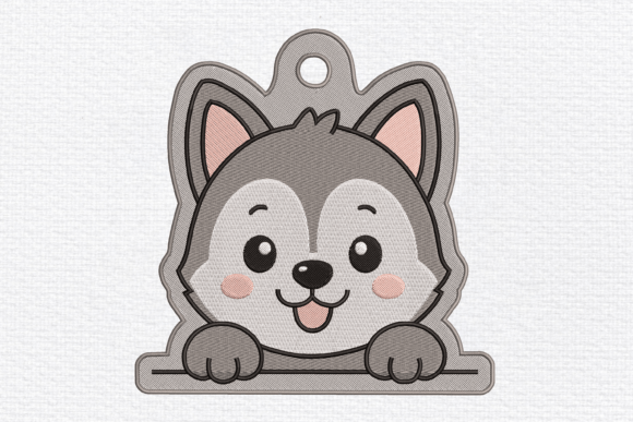 Cute Husky Peek Embroidery Design