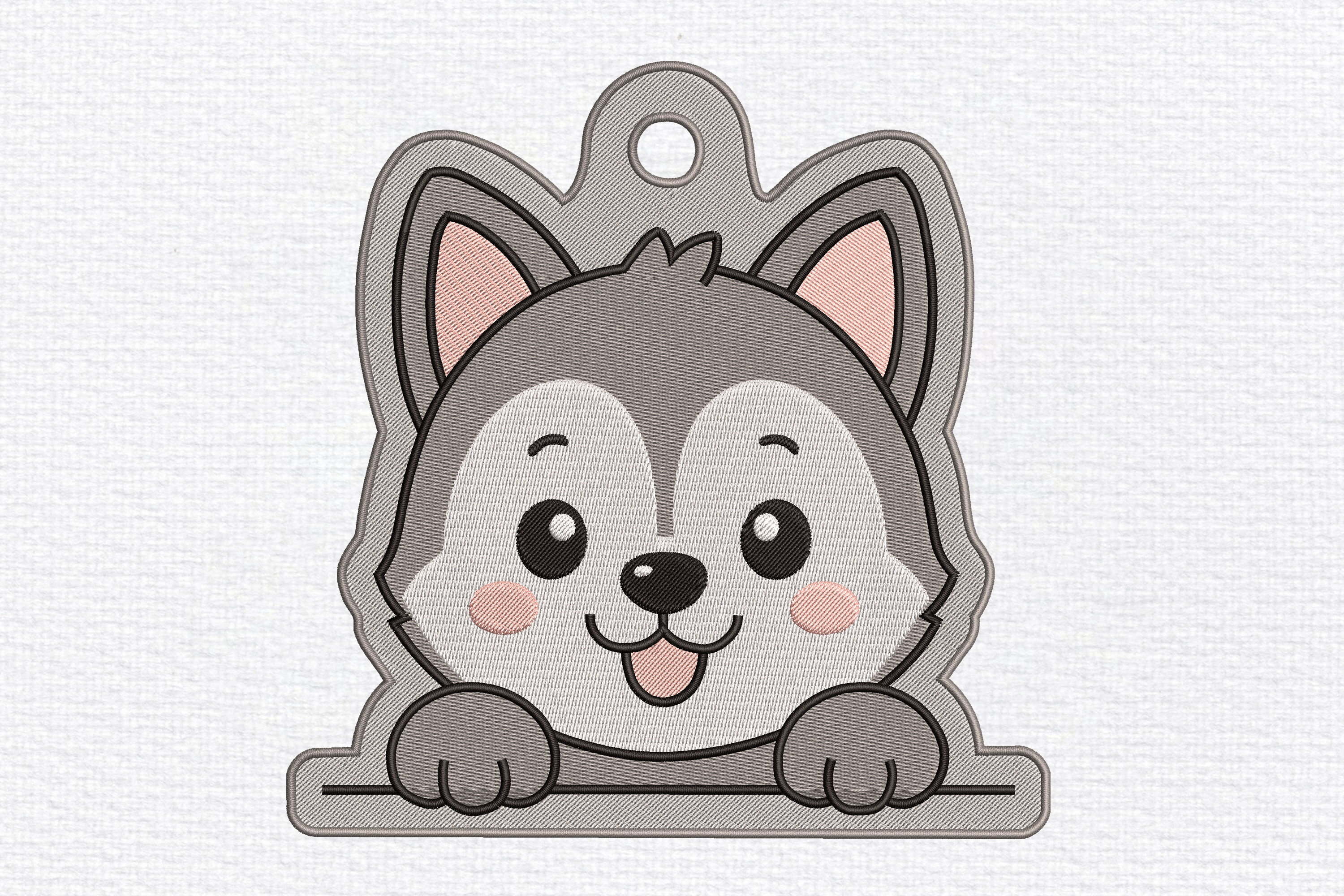 Cute Husky Peek Embroidery Design