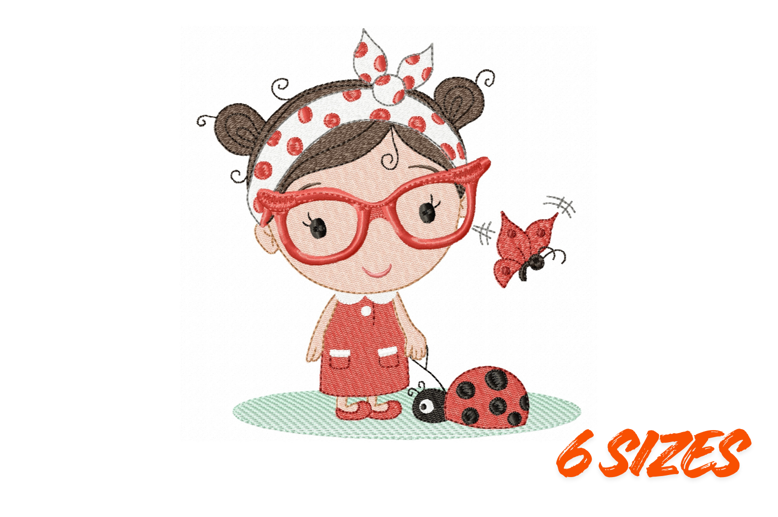 Cute Ladybug Girl Embroidery Design Set