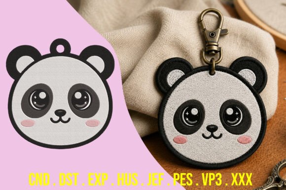 Cute Panda Keychain Embroidery Design