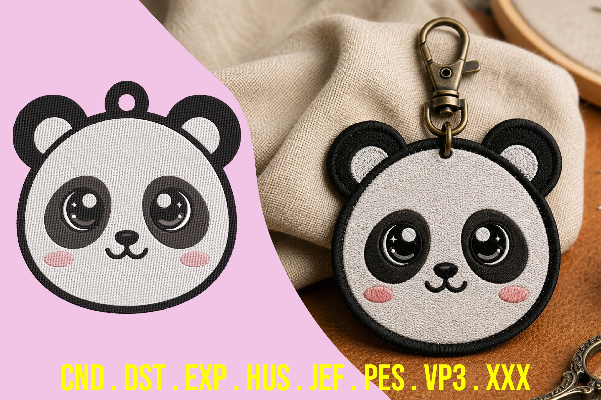 Cute Panda Keychain Embroidery Design