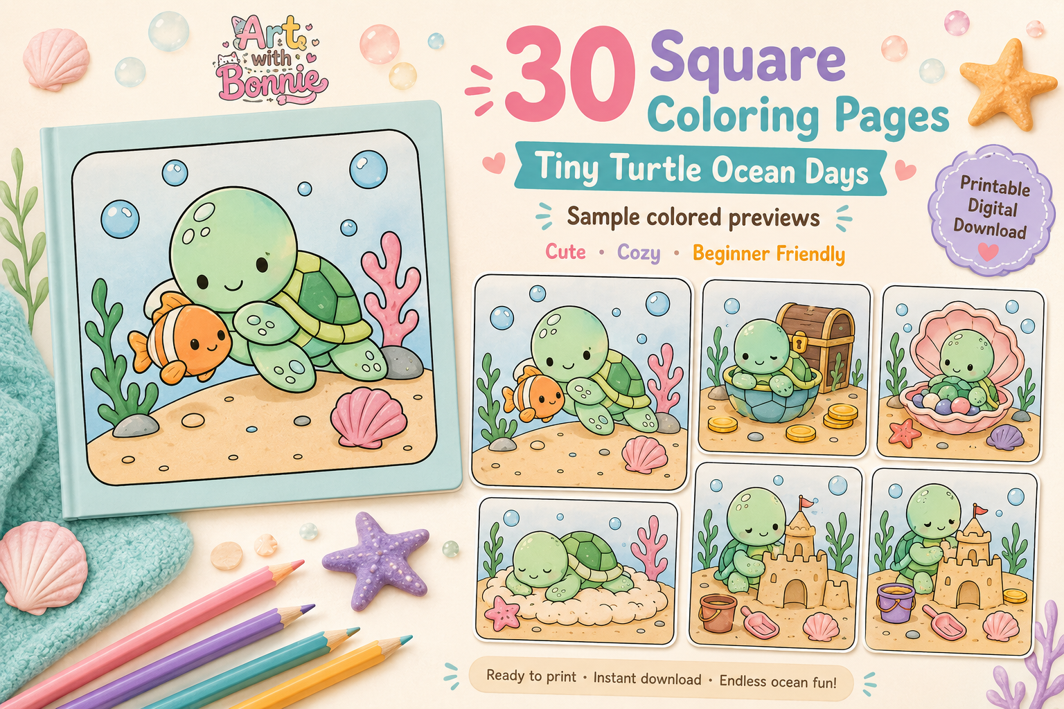 Cute Sea Turtle Coloring Pages for Kids