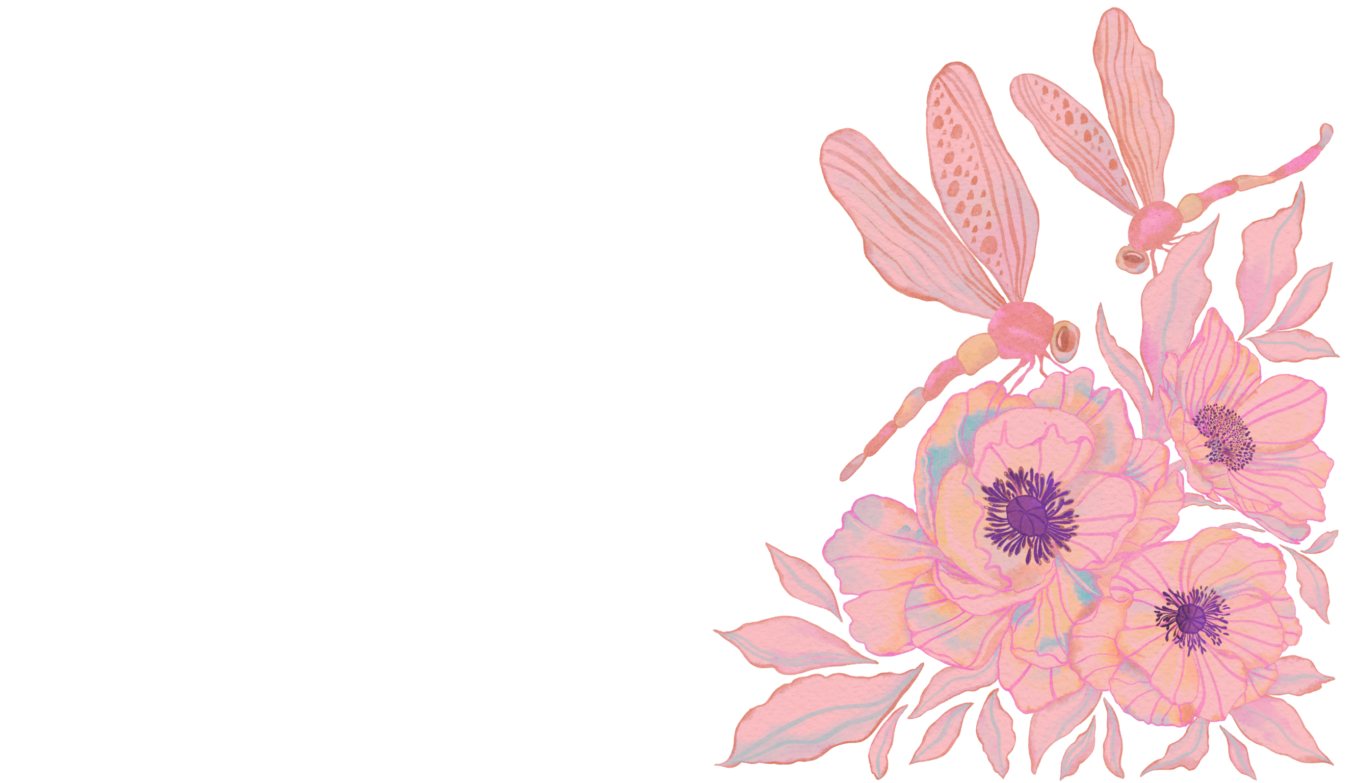 Dragonfly Watercolor Poppy Clipart PNG