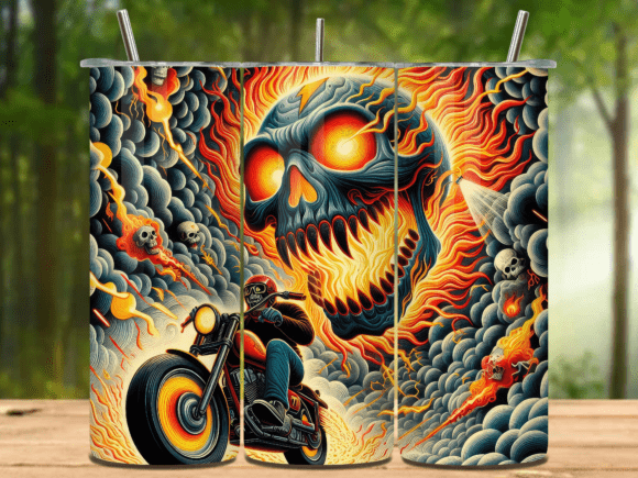 Flaming Skull Motorcycle Tumbler V.19