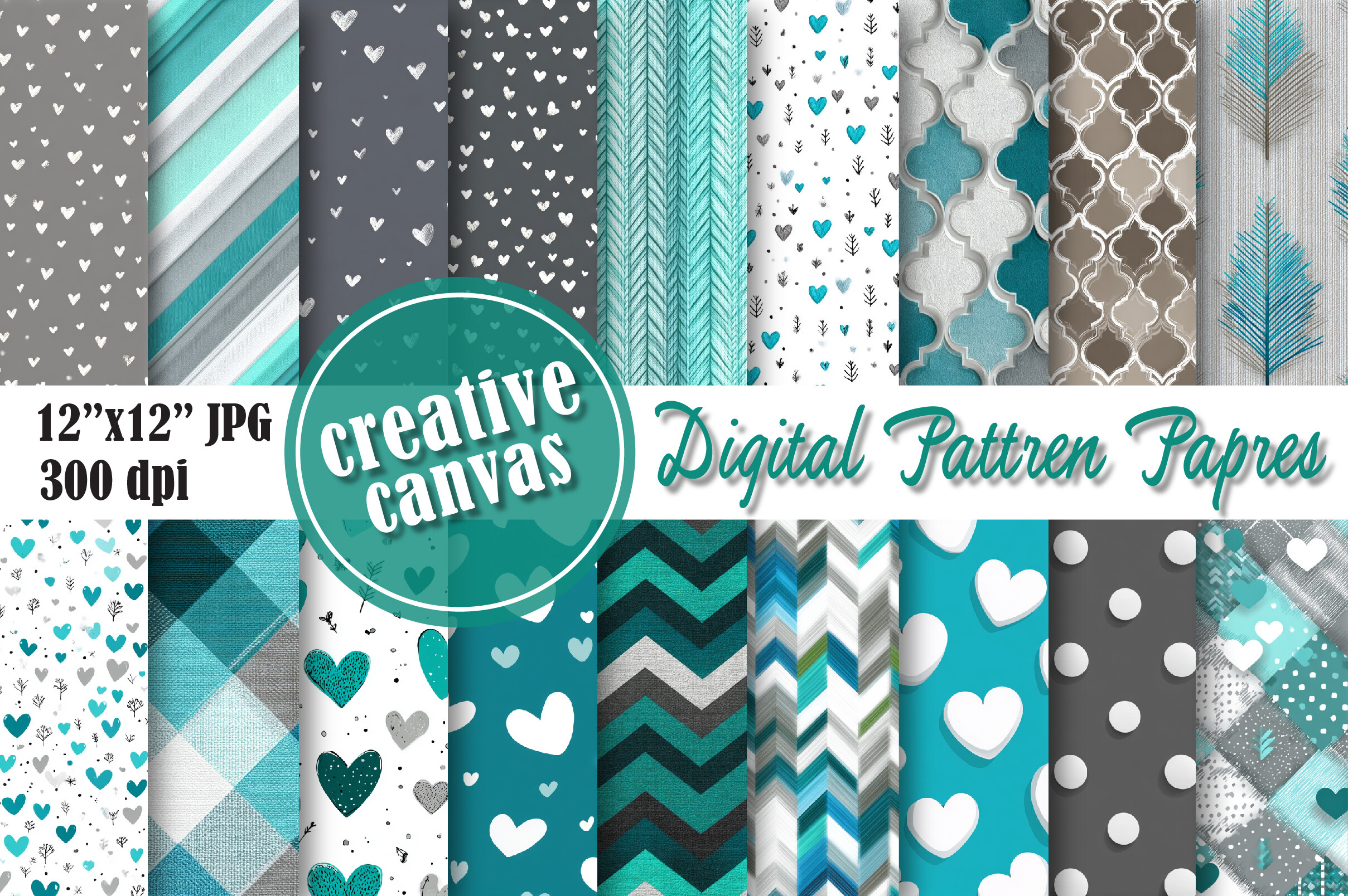 Gray & Teal Seamless Digital Paper