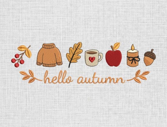 Hello Autumn Embroidery Design