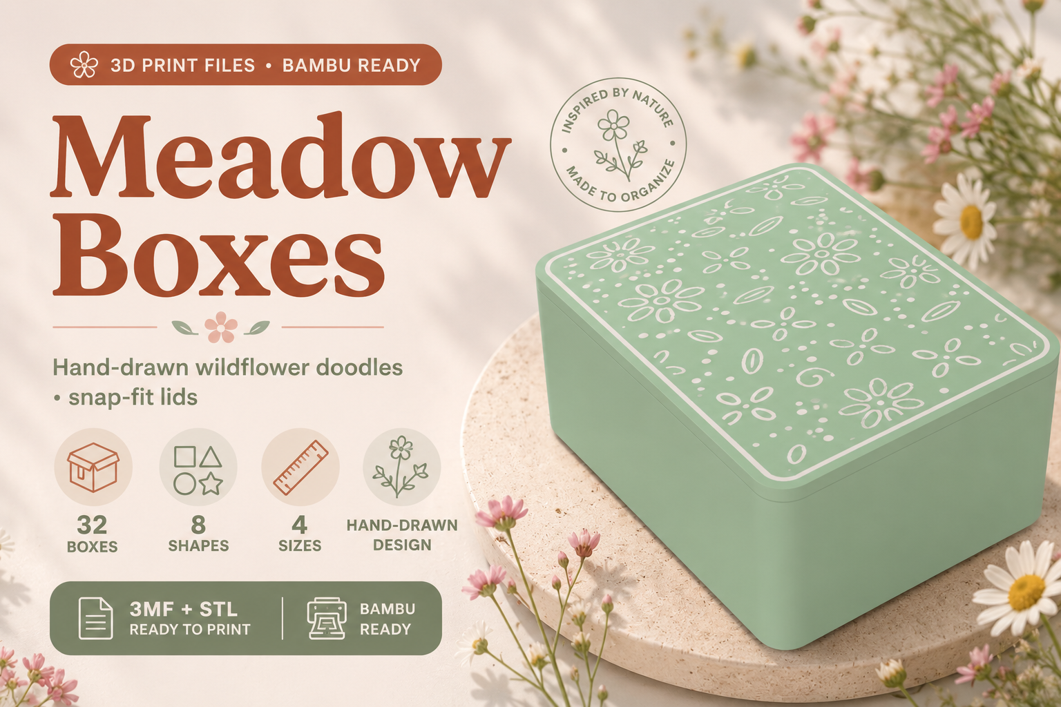 Meadow Flower Boxes with Lids - 32 STL Files for 3D Printing - Image 5