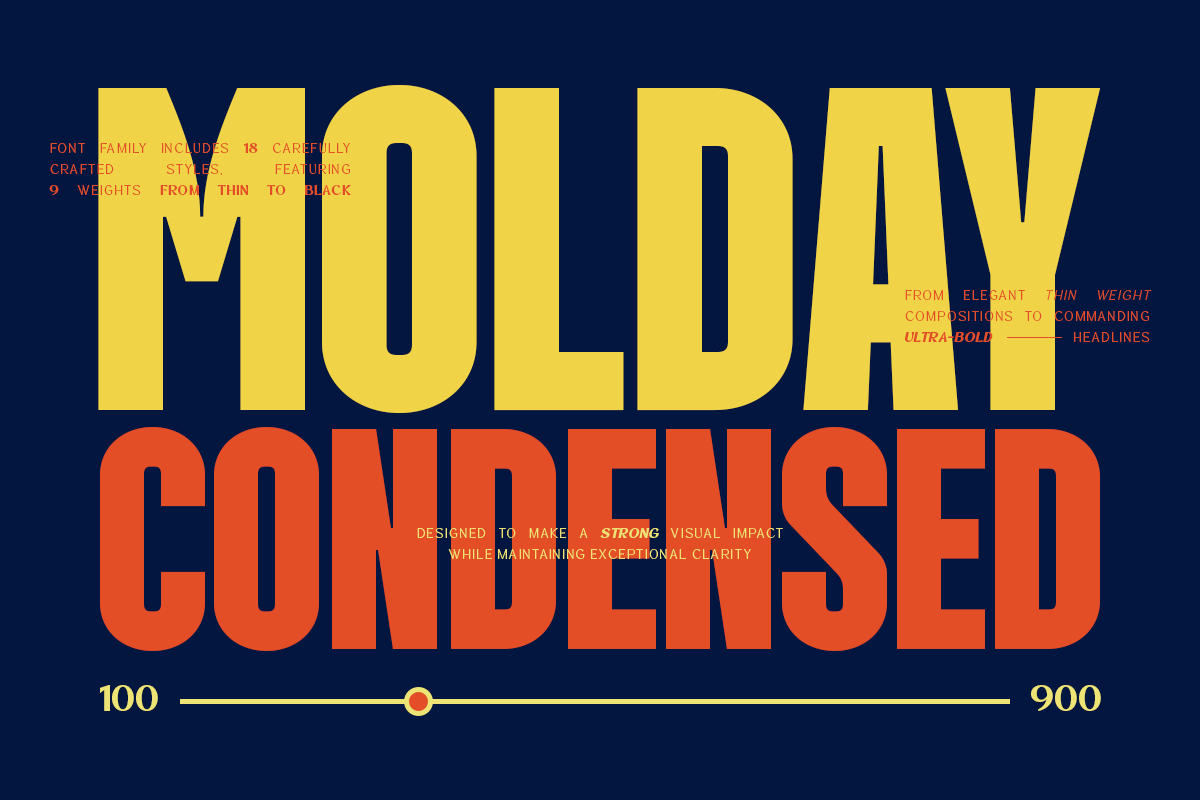 Molday Condensed preview - modern bold condensed sans serif