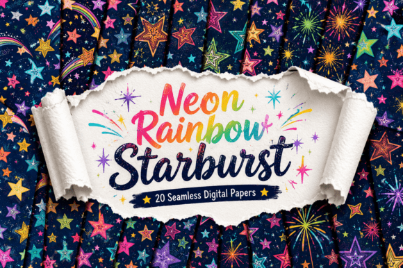 Neon Rainbow Starburst Digital Seamless