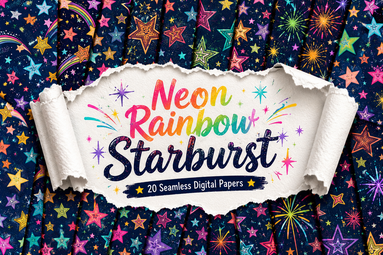 Neon Rainbow Starburst Digital Seamless