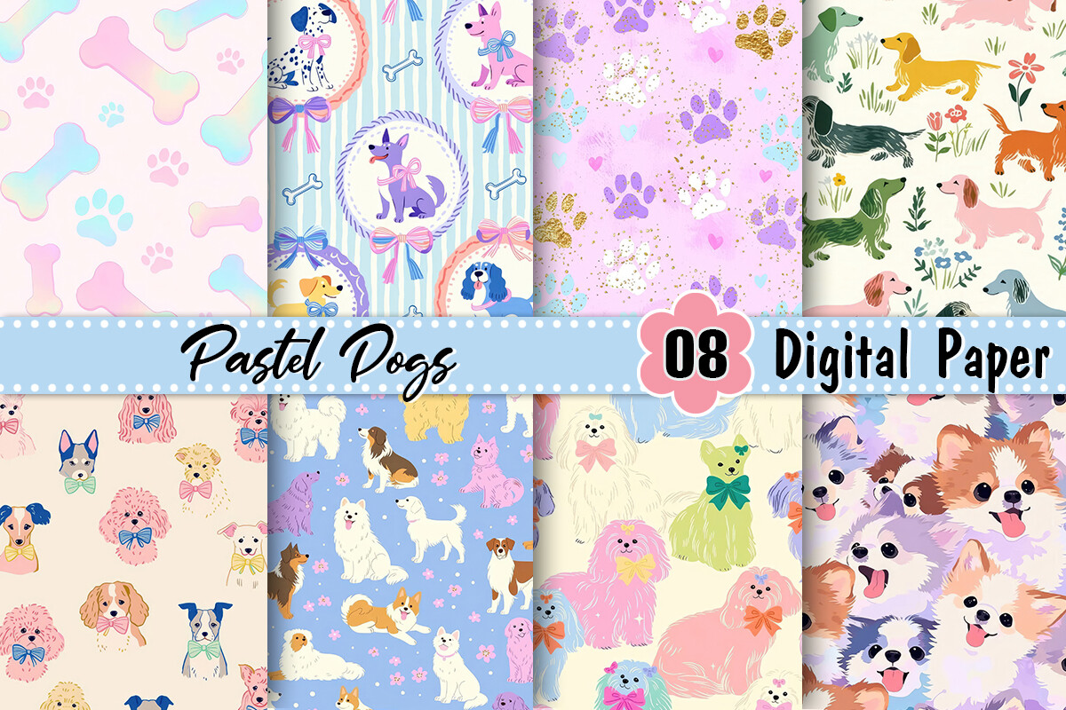 Pastel Dogs Digital Paper