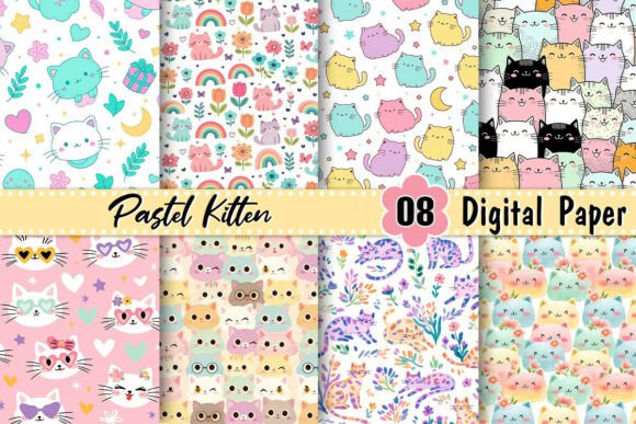 Pastel Kitten Digital Paper