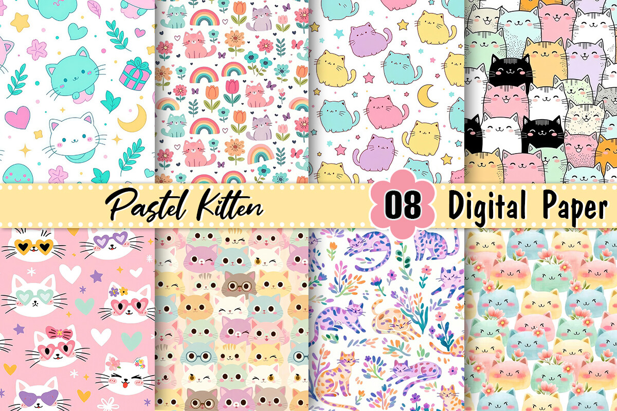 Pastel Kitten Digital Paper