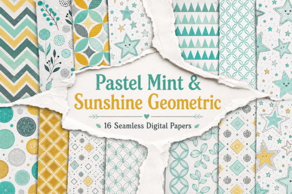 Pastel Mint & Sunshine Geometric Digital