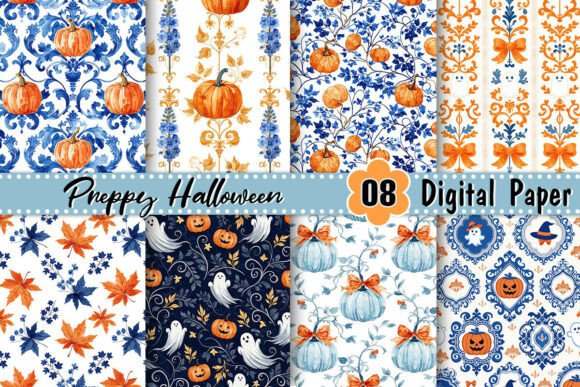 Preppy Autumn Halloween Digital Paper