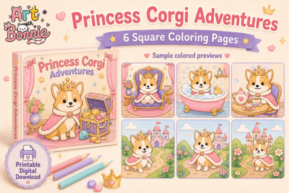 Princess Corgi Coloring Pages for Kids