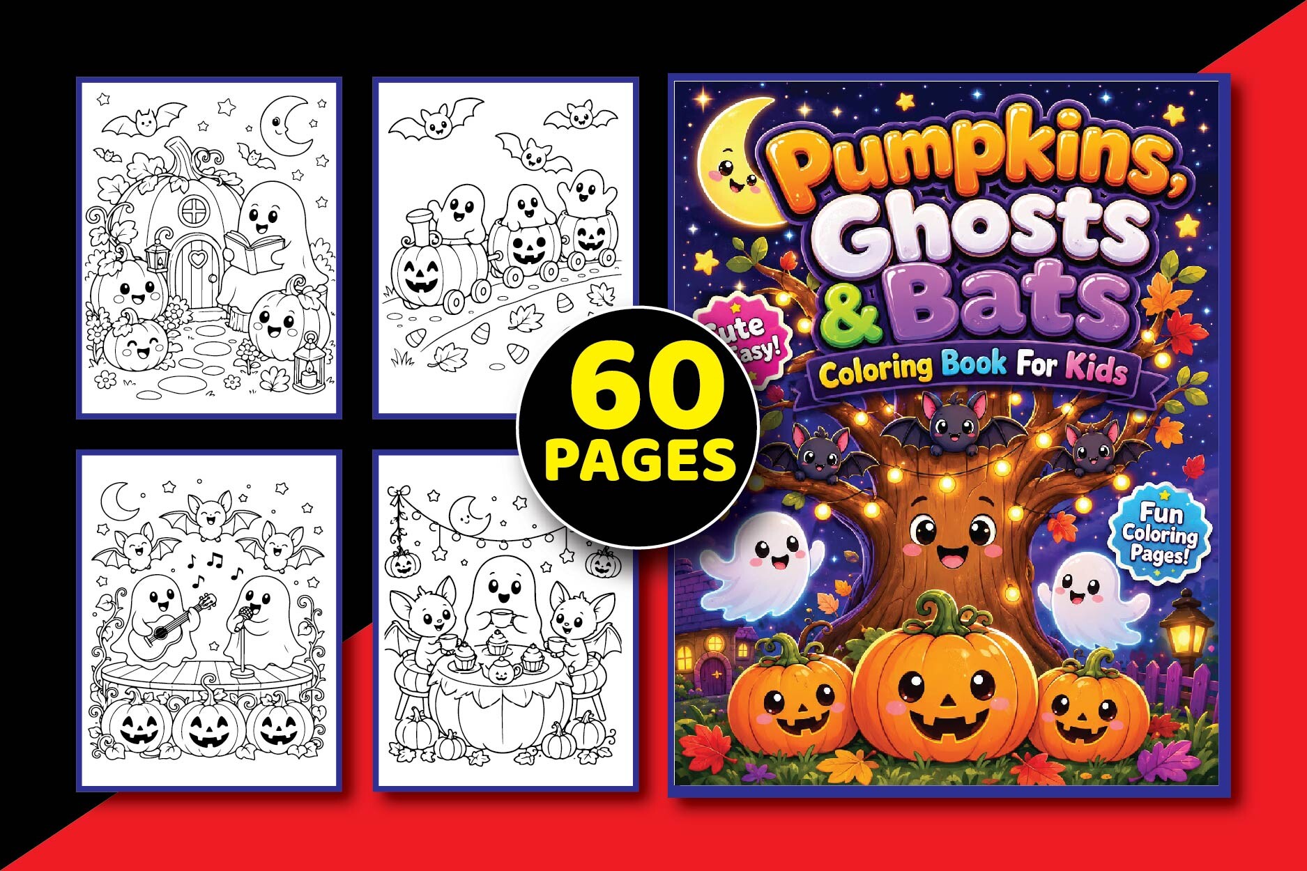 Pumpkins, Ghosts & Bats Coloring Book