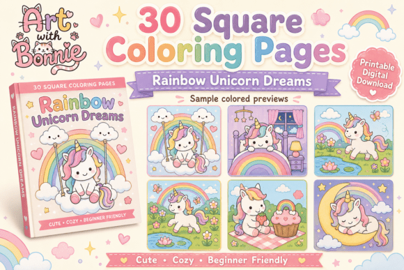 Rainbow Unicorn Coloring Pages for Kids