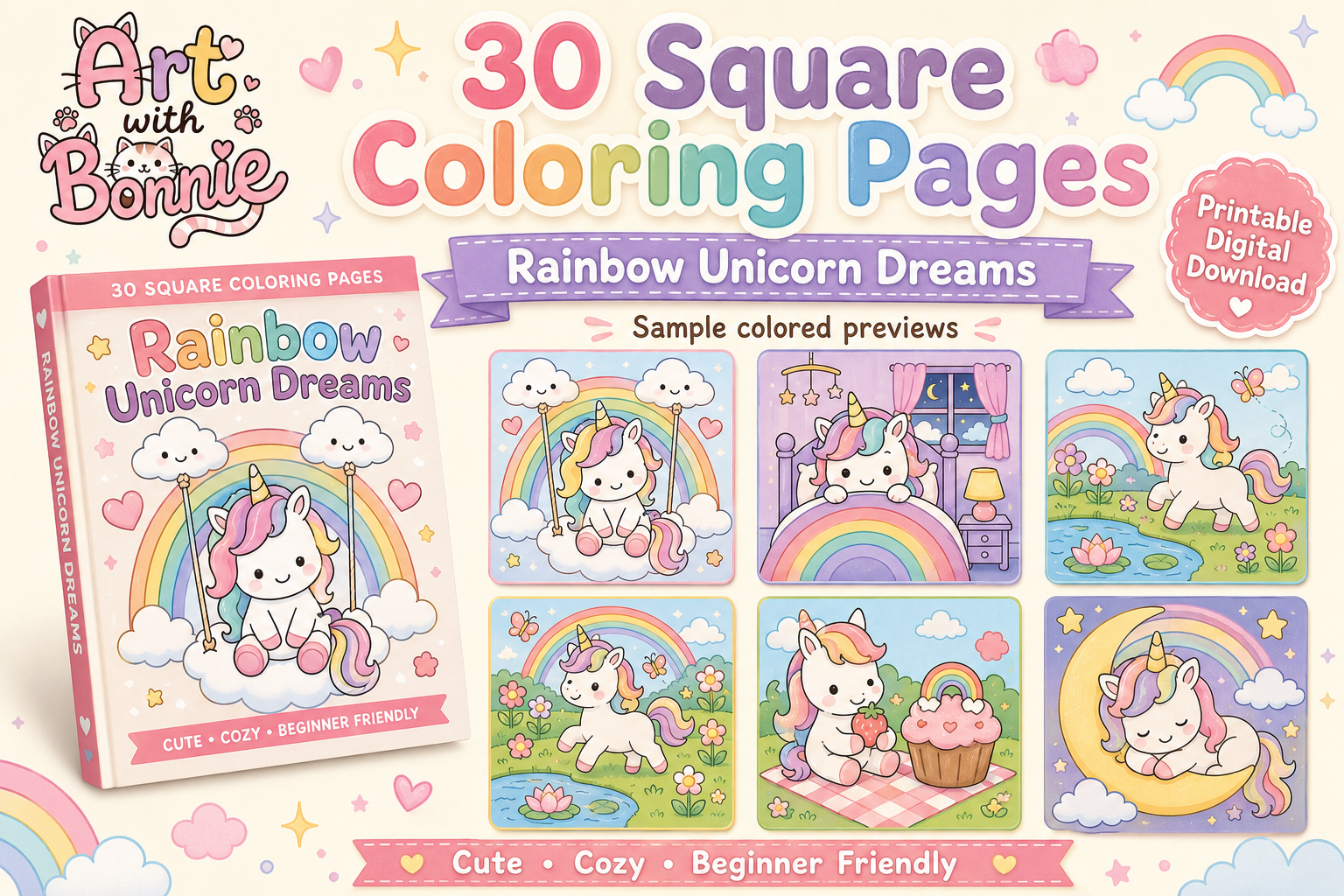 Rainbow Unicorn Coloring Pages for Kids