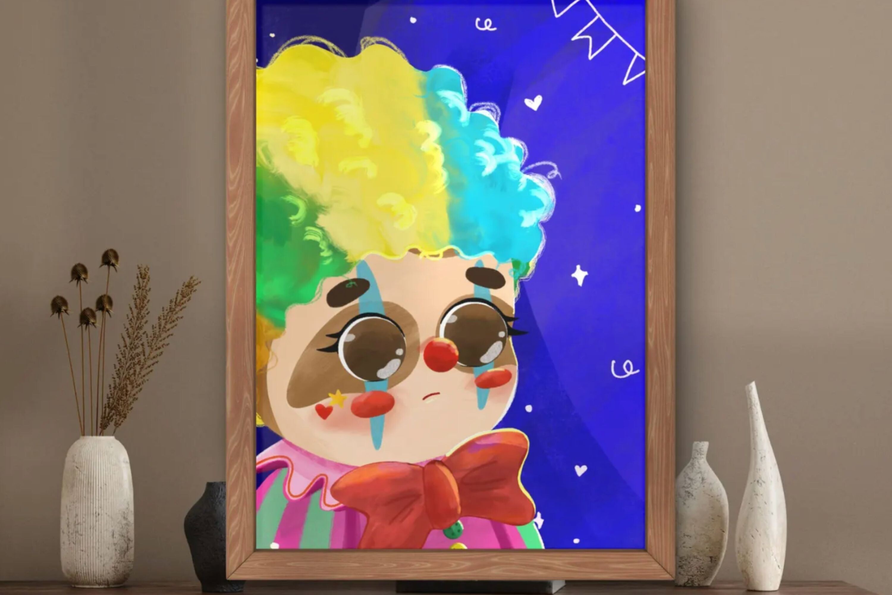 Sad Clown Sloth Wall Art Whimsical