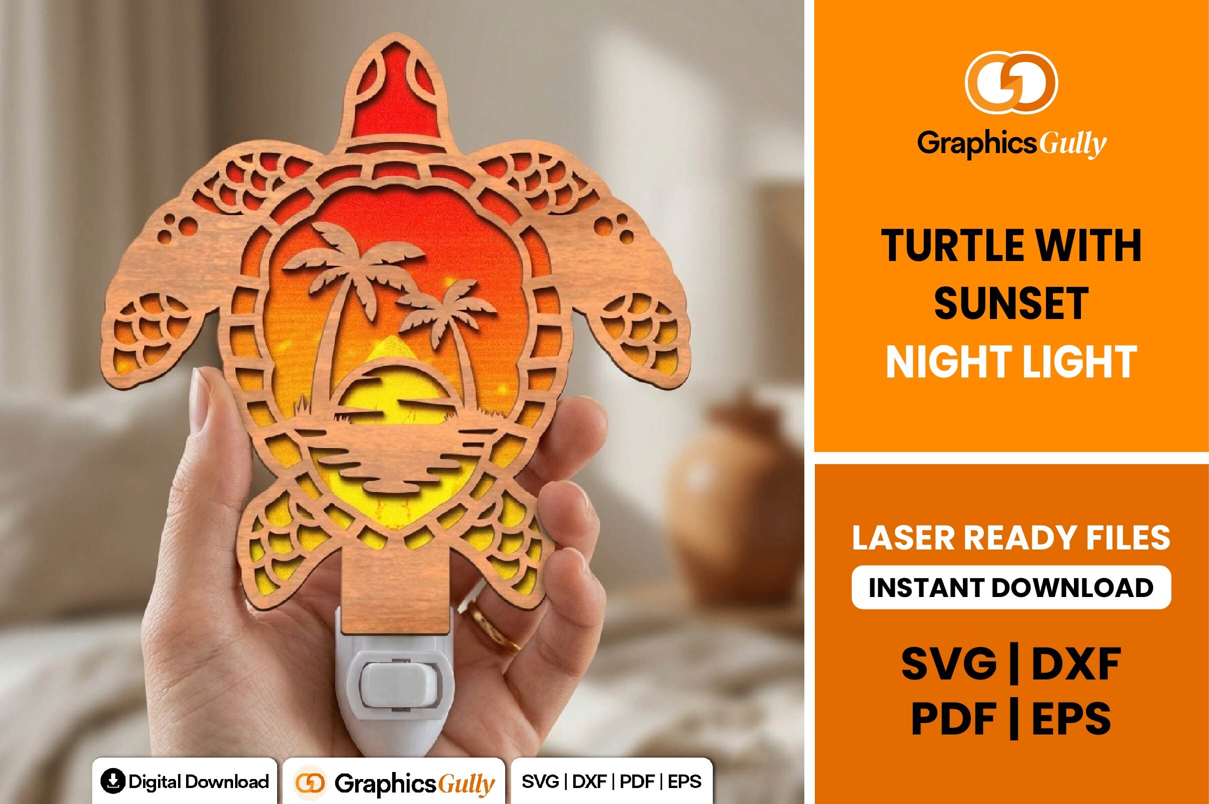 Turtle Sunset Night Light SVG