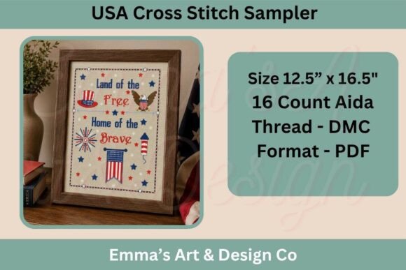 USA Patriotic Cross Stitch Sampler
