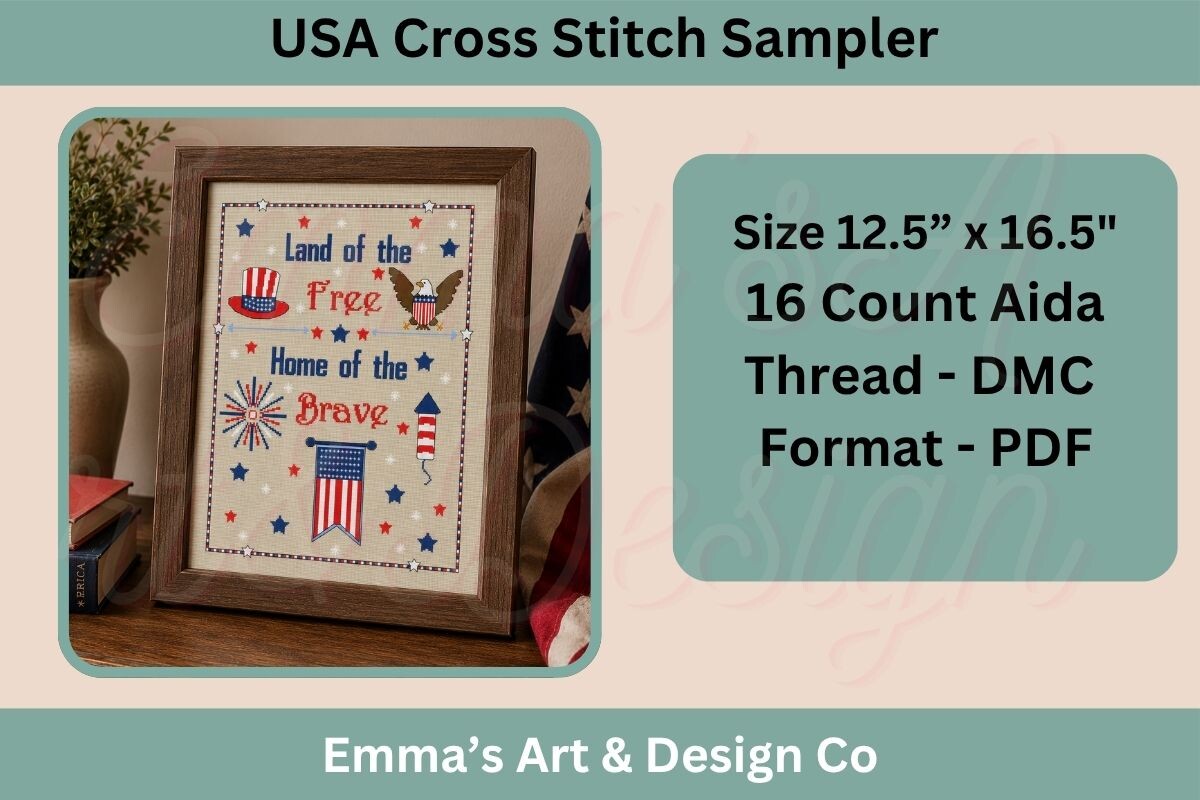 USA Patriotic Cross Stitch Sampler