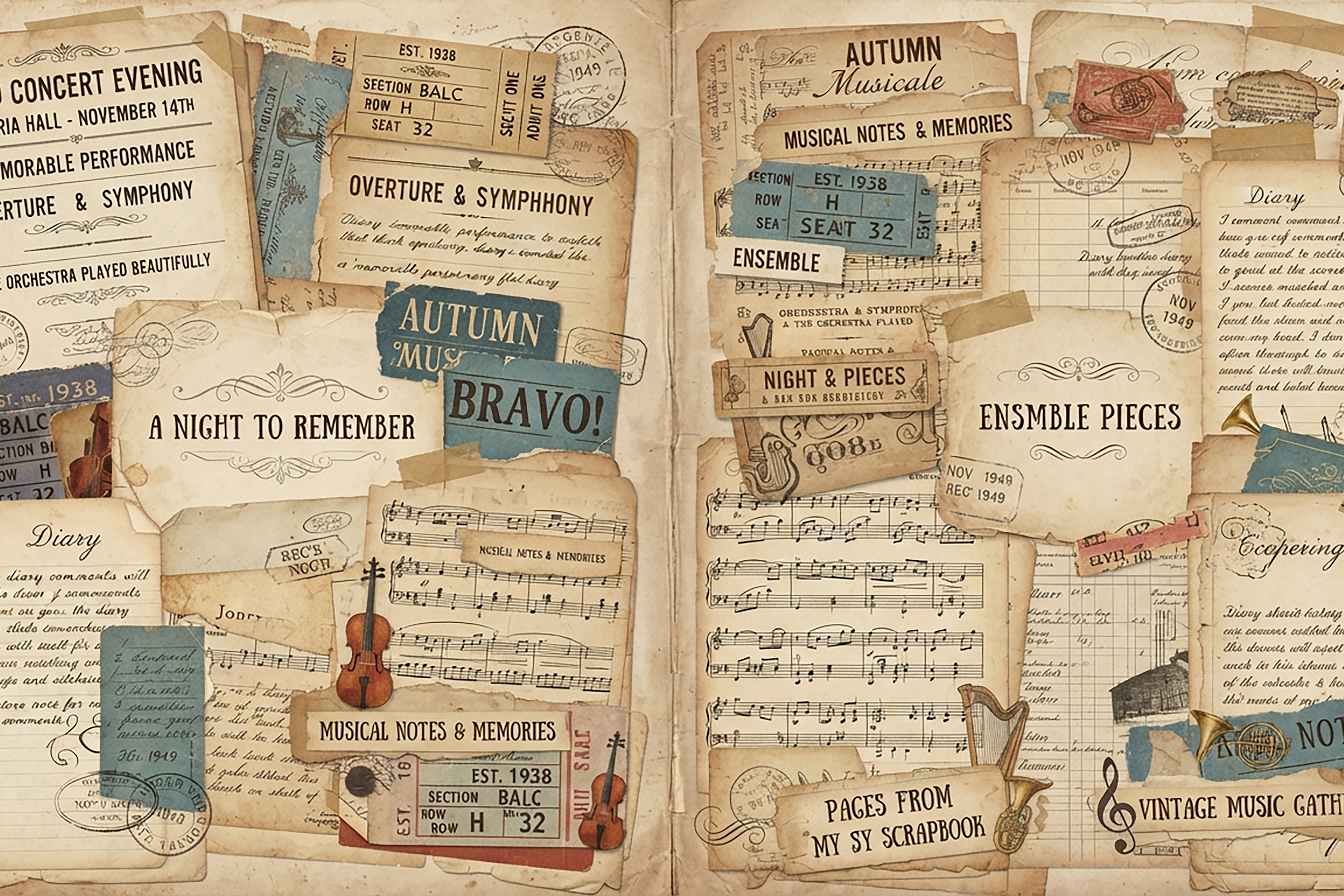 Vintage Autumn Music Junk Journal Kit