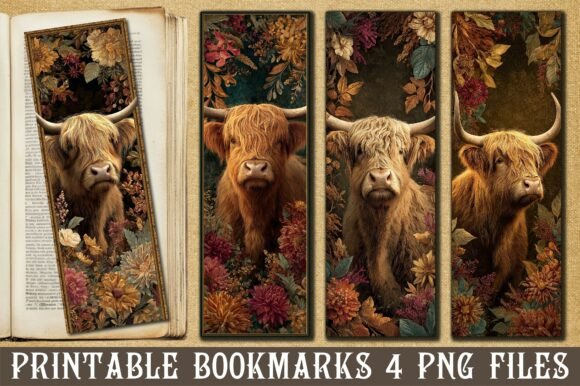Vintage Boho Fall Cow Art Bookmarks