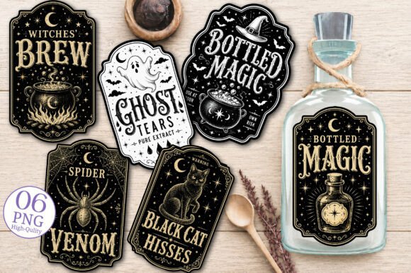 Vintage Halloween Apothecary Labels PNG