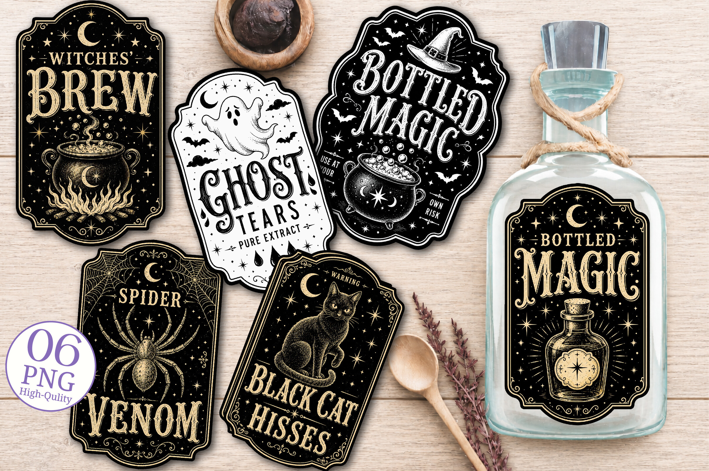 Vintage Halloween Apothecary Labels PNG