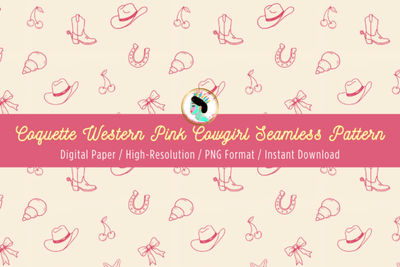 Western Cowgirl Pink Seamless Pattern