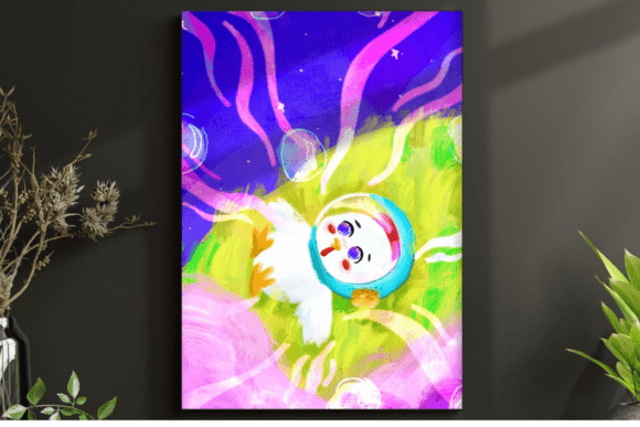 Astronaut Chick Art Print Whimsical