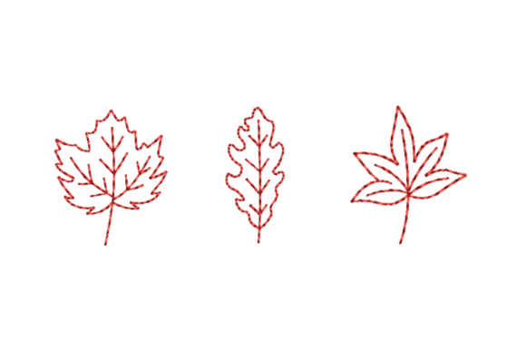 Autumn Leaf Outline Redwork Bundle
