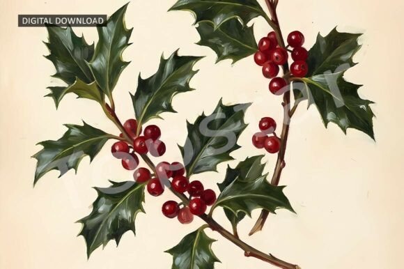 Christmas Holly Decor Botanical Print
