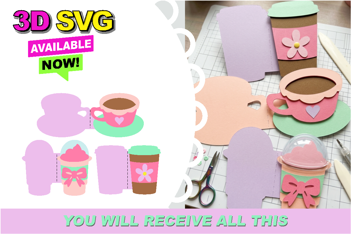 Coffee Shaped Cards 3D SVG